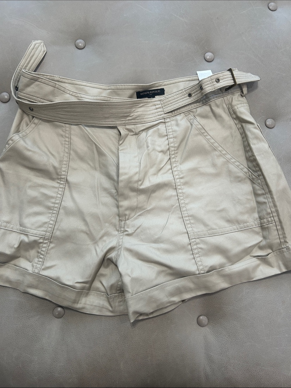 Banana Republic Khaki High-Waist Belted Shorts